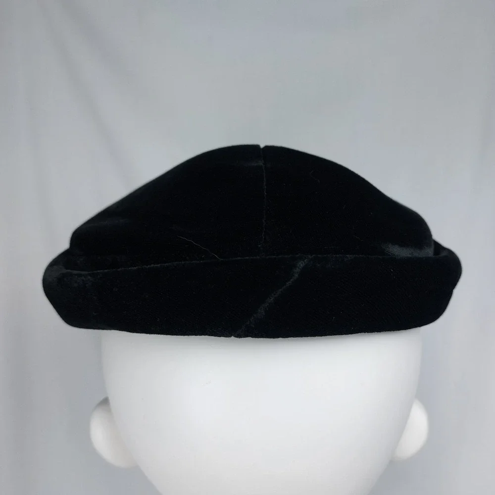 Vintage 1950's Womens Pillbox Hat Black Velvet Removable Modesty Veil Sz Large